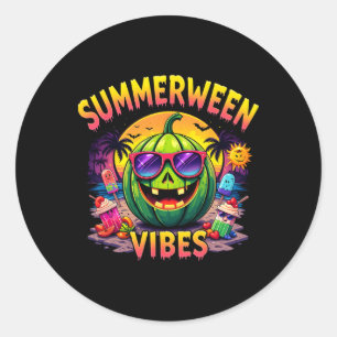 Sticker Rond Été Watermelon Jack-o-lanterne Summerween Vibes