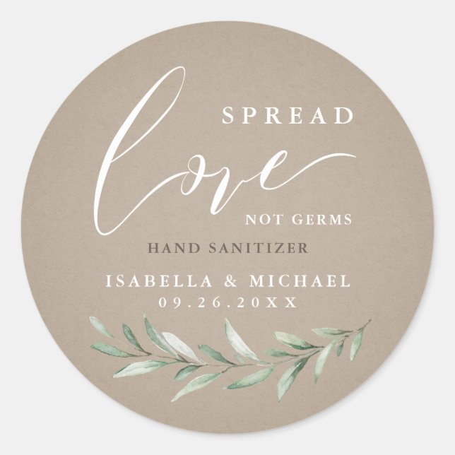 Sticker Rond Étendre L'Amour Sanitizer Vert Mariage Favoriser (Devant)