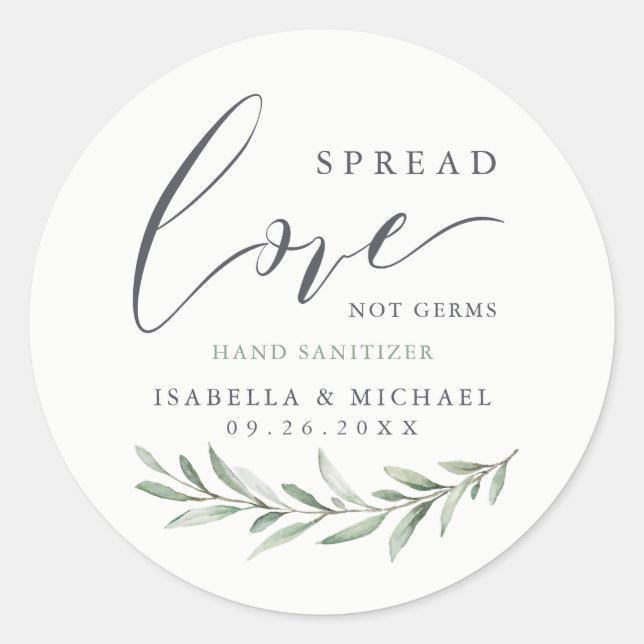 Sticker Rond Étendre L'Amour Sanitizer Vert Mariage Favoriser (Devant)