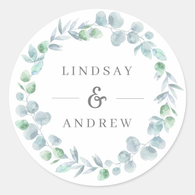 Sticker Rond Ethereal Eucalyptus couronne bleu mariage Favorise (Devant)