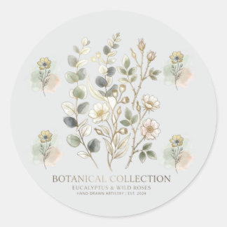 Sticker Rond Ethereal Gold & Sage Botanical Collection
