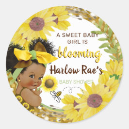 Sticker Rond Ethnic Baby Girl | Yellow Sunflower Gold Parties s