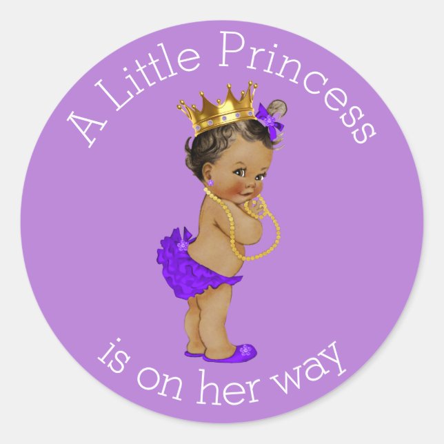 Sticker Rond Ethnic Little Princess Baby shower Purple Gold (Devant)