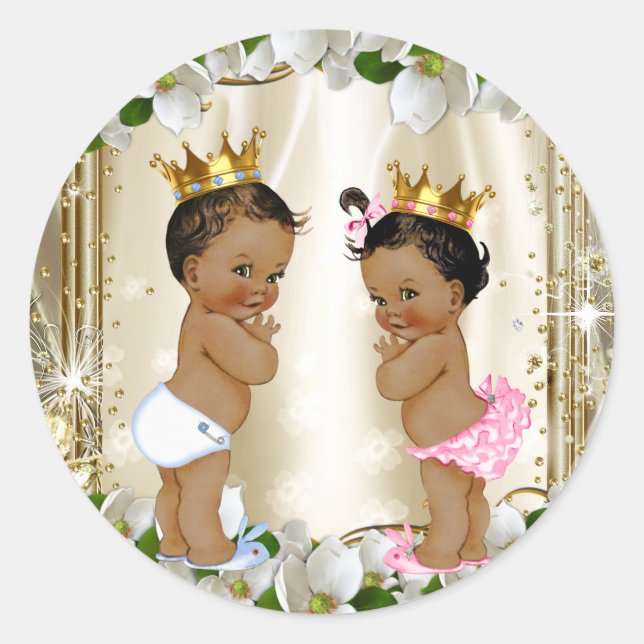 Sticker Rond Ethnic Prince Princess Baby shower de révélation d (Devant)
