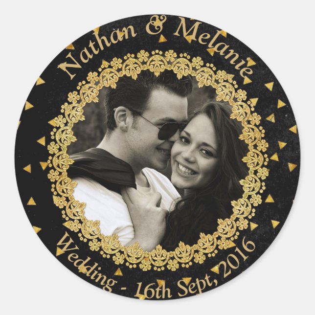 Sticker Rond Étincelles de noir et d'or (Devant)