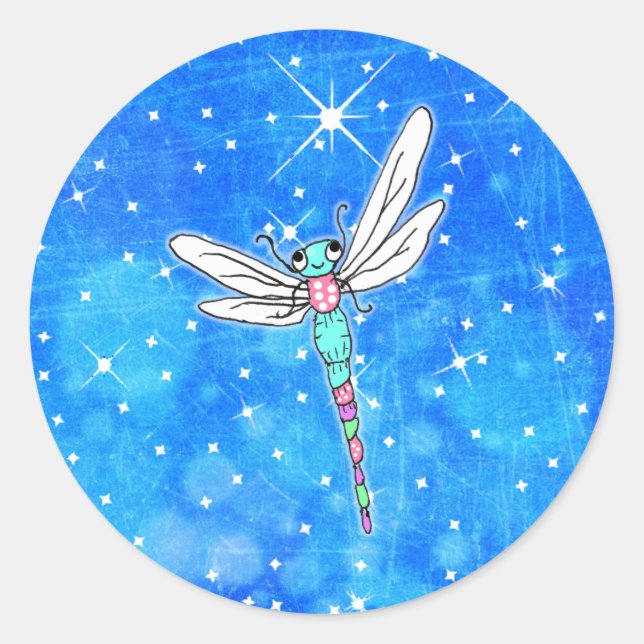 Sticker Rond Étincelles nocturnes de libellules magiques (Devant)