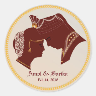 Sticker Rond Étiquette/autocollant de Mariage indien Dulha-Dulh