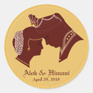 Sticker Rond Étiquette/autocollant indiens de mariage de