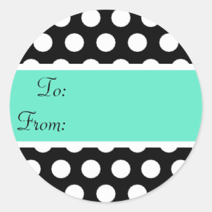 Sticker Rond Étiquette-cadeau Black and Aqua Polka Dot