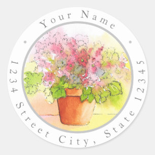 Sticker Rond "Étiquettes d'aquarelle des fleurs pointillées