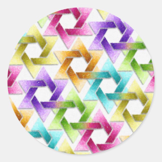 Sticker Rond Étoile bat mitzvah de David Rainbow Damask (Devant)