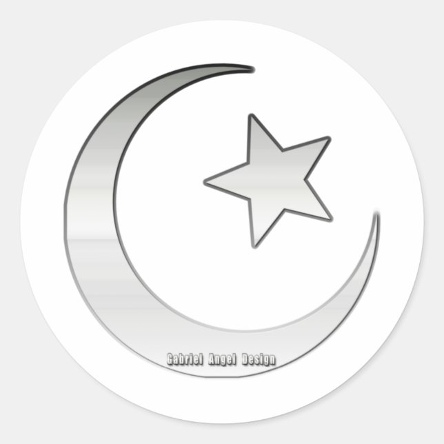 Sticker Rond Étoile couleur argent et symbole croissant (Devant)