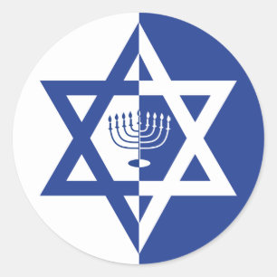 Sticker Rond Etoile de David & chanukiah Hanoukka bleu vacances