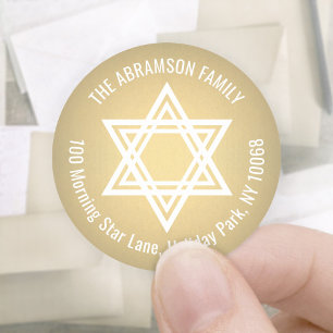 Sticker Rond Étoile de David Faux Gold Foil Retourner l'adresse