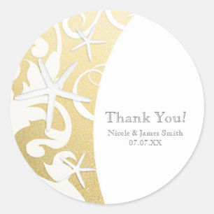Sticker Rond Étoile de mer blanche or élégant cadeau de mariage