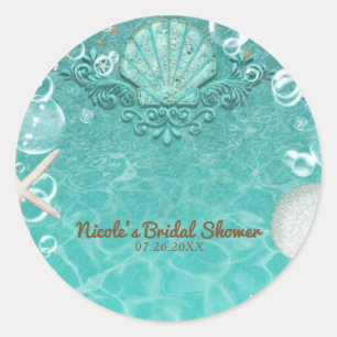 Sticker Rond Étoile de mer enchantée sarcelle et faveur de fête