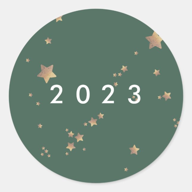 Sticker Rond Étoile moderne Vert Noël Blanc Joyeux Classic Ro (Devant)