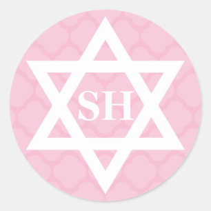 Sticker Rond Etoile rose et blanche de David Monogram Bat mitzv