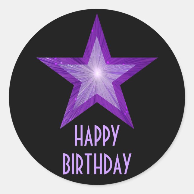 Sticker Rond Étoile violette 'Joyeux anniversaire' collant rond (Devant)