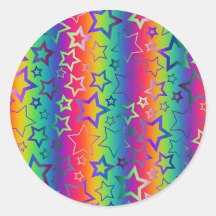 Sticker Rond Étoiles arc-en-ciel psychédéliques