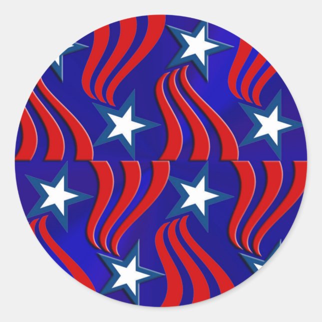 Sticker Rond Étoiles blanches, rayures rouges et Arrière - plan (Devant)