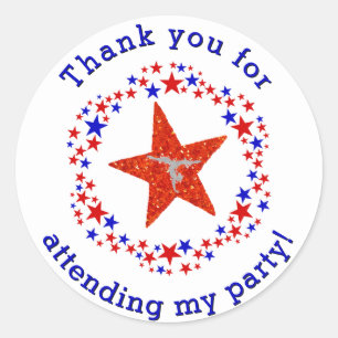 Sticker Rond Étoiles bleues rouges d'étiquette de faveur
