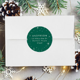 Sticker Rond Étoiles brillantes Green Holiday Adresse de retour