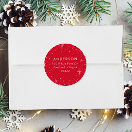 Sticker Rond Étoiles brillantes Red Holiday Adresse de retour