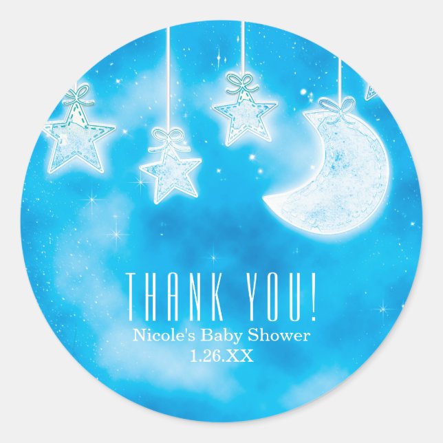 Sticker Rond Étoiles célestes brillantes et lune Douche Ciel bl (Devant)