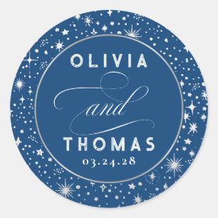 Sticker Rond Étoiles d'argent Mariage céleste mystique