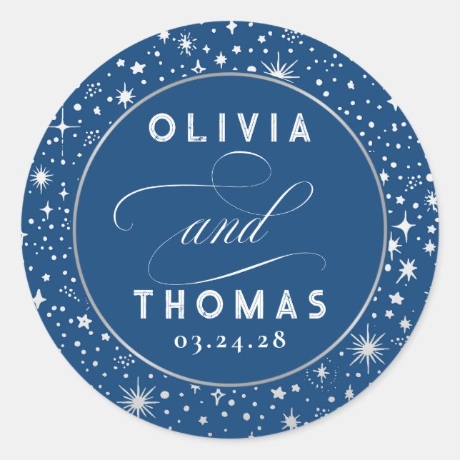 Sticker Rond Étoiles d'argent Mariage céleste mystique (Devant)