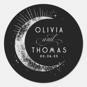 Sticker Rond Étoiles d'argent Mariage céleste mystique