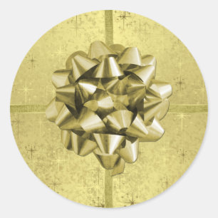 Sticker Rond Étoiles de Noël d'or, rubans et bow sur huile