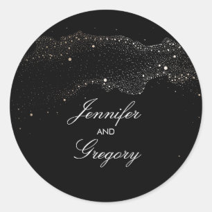 Sticker Rond Étoiles de nuit Noir et Or Mariage moderne