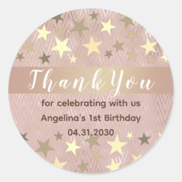 Sticker Rond Etoiles d'or rose 1er Merci anniversaire