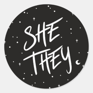 Sticker Rond Étoiles Elle/Ils Pronounes