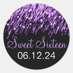 Sticker Rond Étoiles filantes de sweet sixteen pourpres