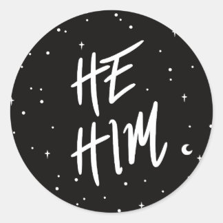 Sticker Rond Étoiles Il/Lui Pronounes