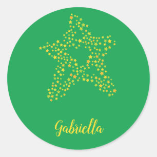Sticker Rond étoiles jaunes en étoile sur vert