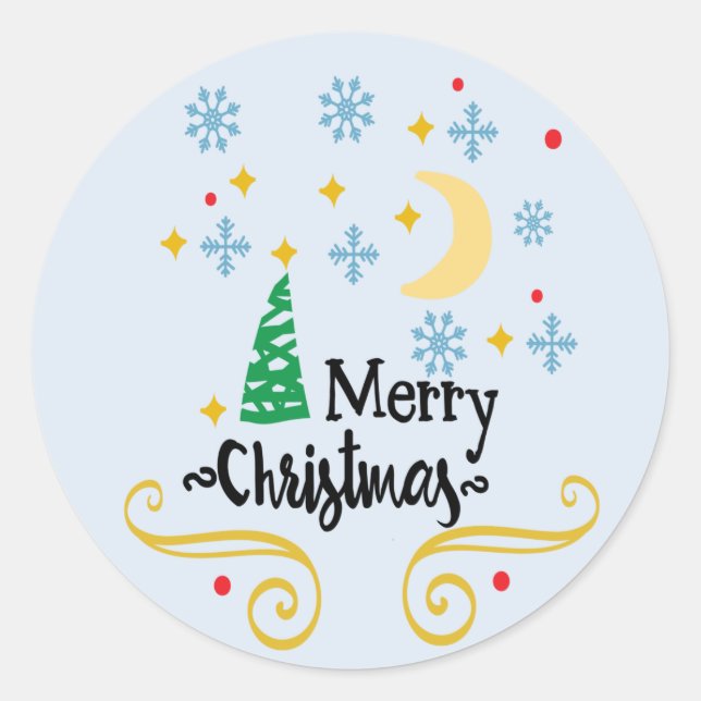 Sticker Rond Étoiles, Lune, Snowflakes et Joyeux Noël, ZSSG (Devant)