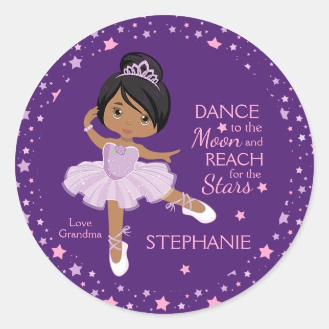 Sticker Rond Étoiles multiculturelles & Lune Ballerina (Devant)