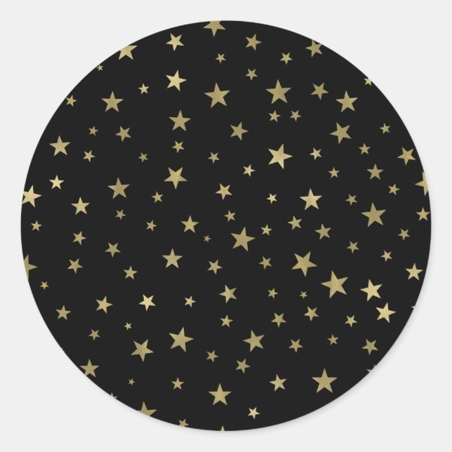 Sticker Rond Étoiles Noir & Or Nuit Étoilée Fête Céleste (Devant)