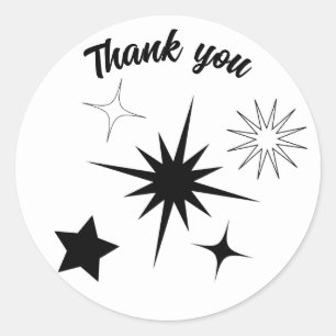 Sticker Rond étoiles noires retro Merci personnalisées
