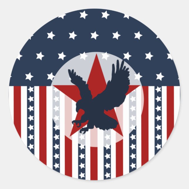 Sticker Rond Étoiles patriotiques et rayures Bald Eagle Amériqu (Devant)