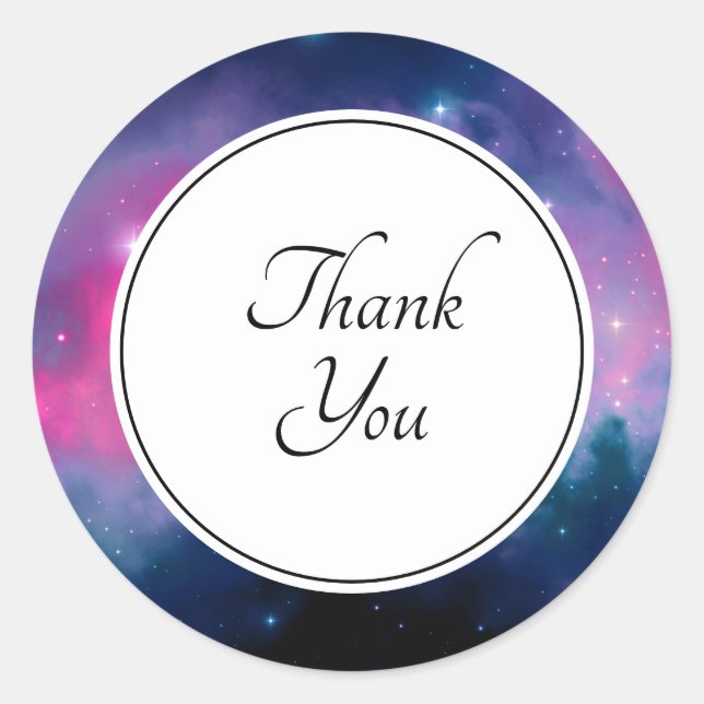 Sticker Rond Etoiles rose et bleu Galaxy Merci (Devant)