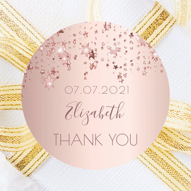 Sticker Rond Étoiles rose gold carte de remerciement pour anniv (Créateur téléchargé)