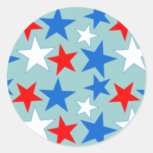 Sticker Rond Étoiles rouges blanches et bleues