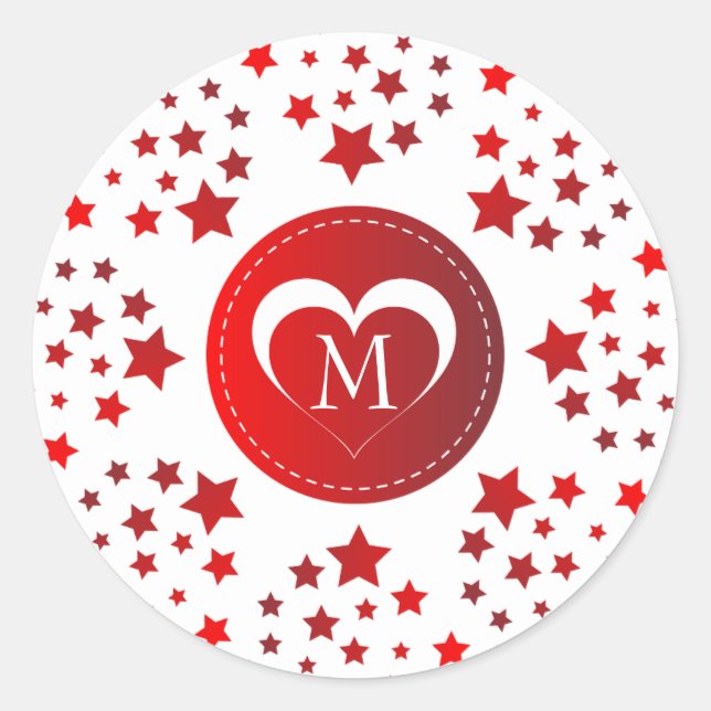 Sticker Rond Étoiles Rouges Et Coeur (Devant)