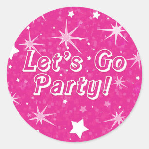 Sticker Rond Étoiles scintillantes rose chaud Joyeux anniversai