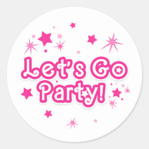 Sticker Rond Étoiles scintillantes rose et blanc Allons fêter l